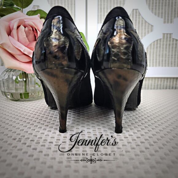 Jasmin Vintage Women's Black Suede and Snakeskin Heels Size 6B - Picture 6 of 13